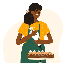 Woman decorating a pie character PNG Design