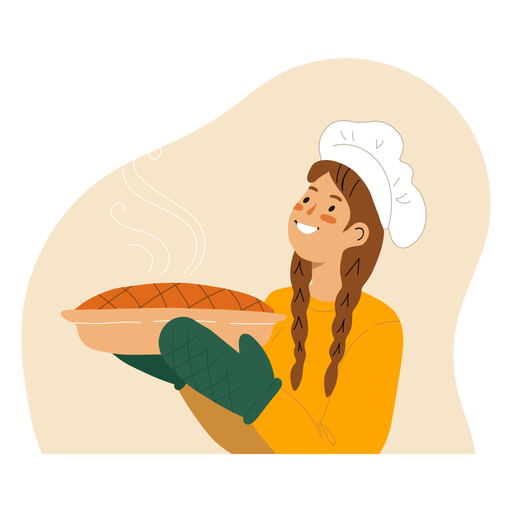 Mulher com personagem de torta cozida Desenho PNG