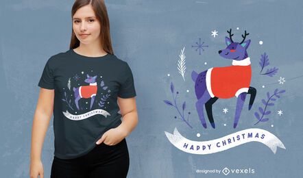 Rentier-T-Shirt-Design der frohen Weihnachten