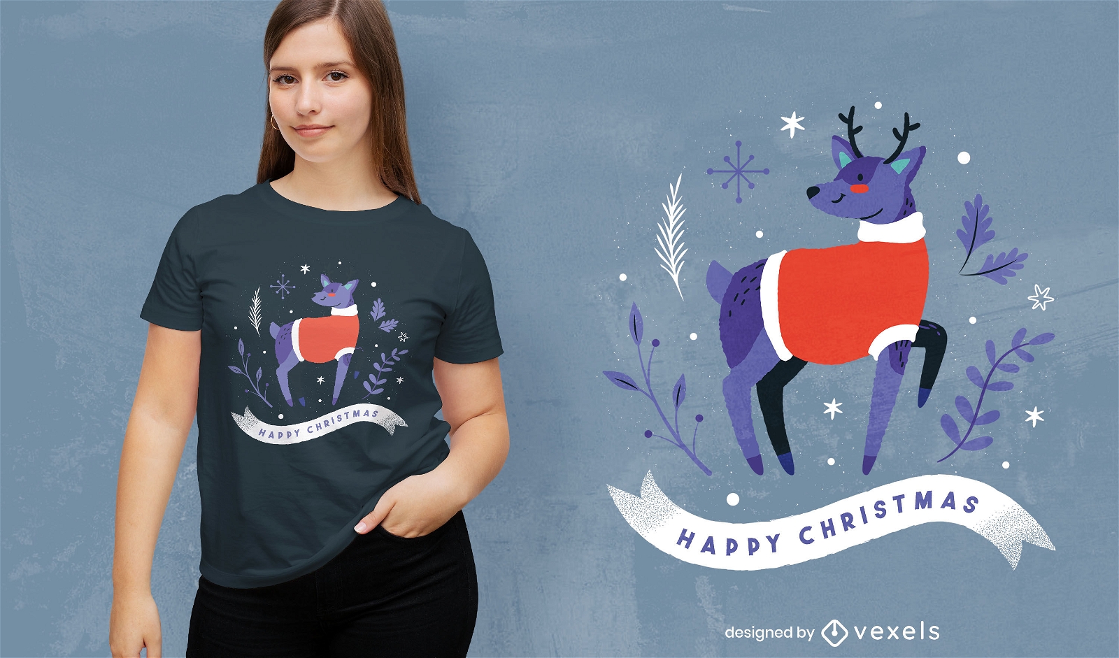 Diseño de camiseta de renos de feliz navidad