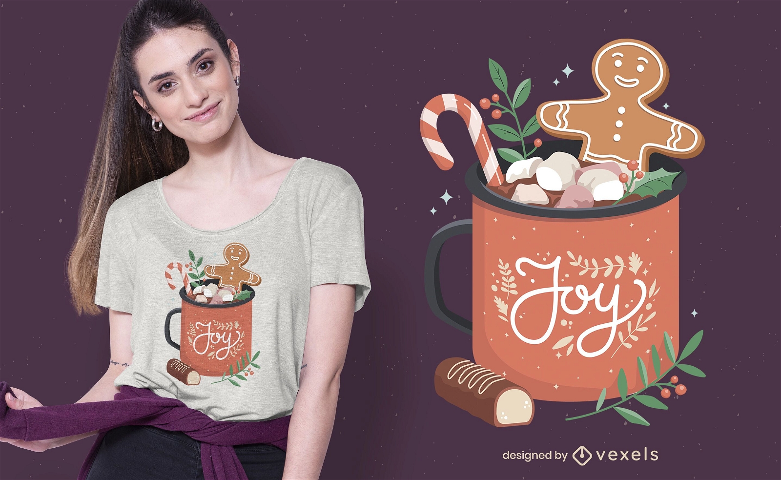 Design de camisetas de natal com chocolate quente
