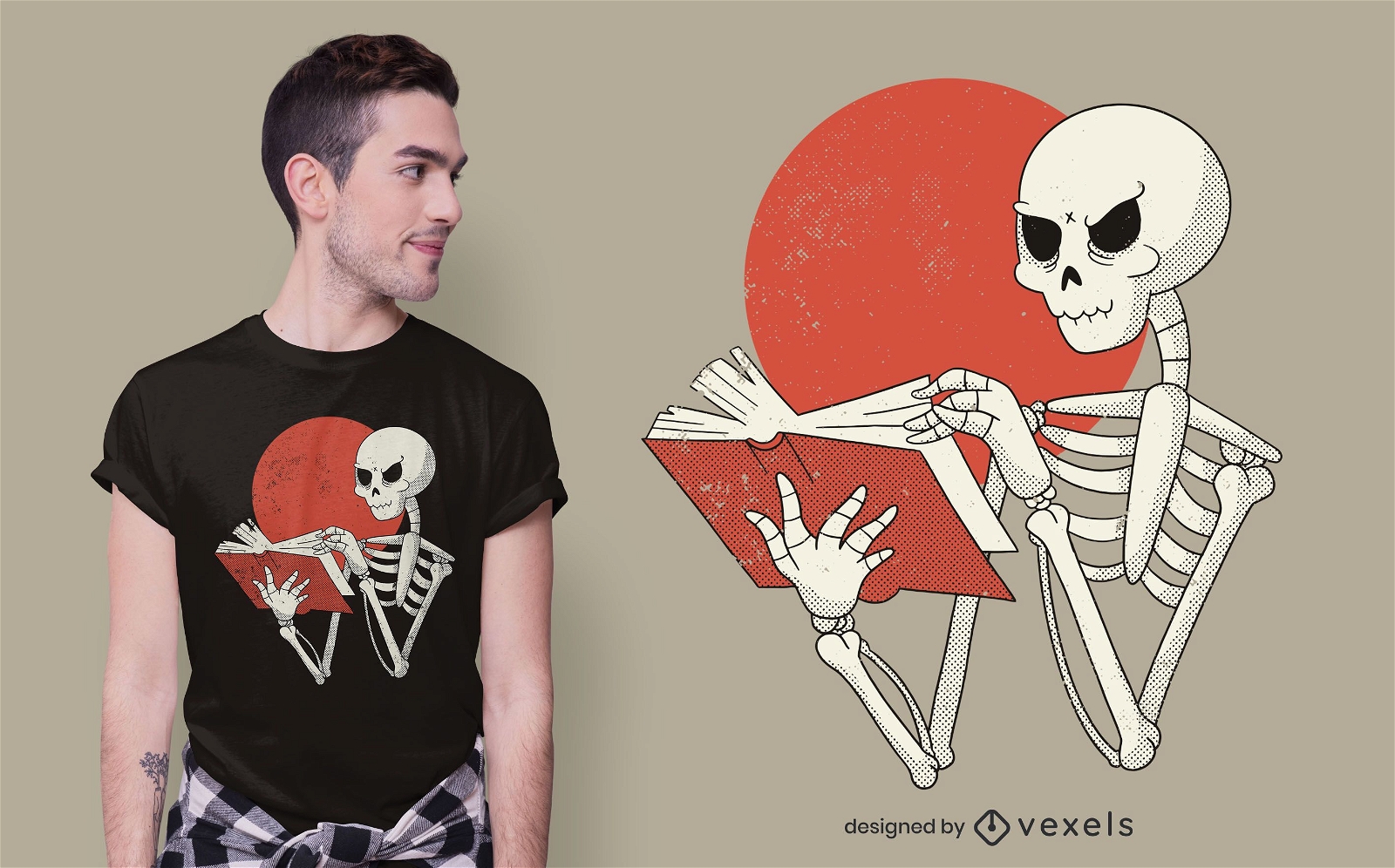 Diseño de camiseta de libro esqueleto