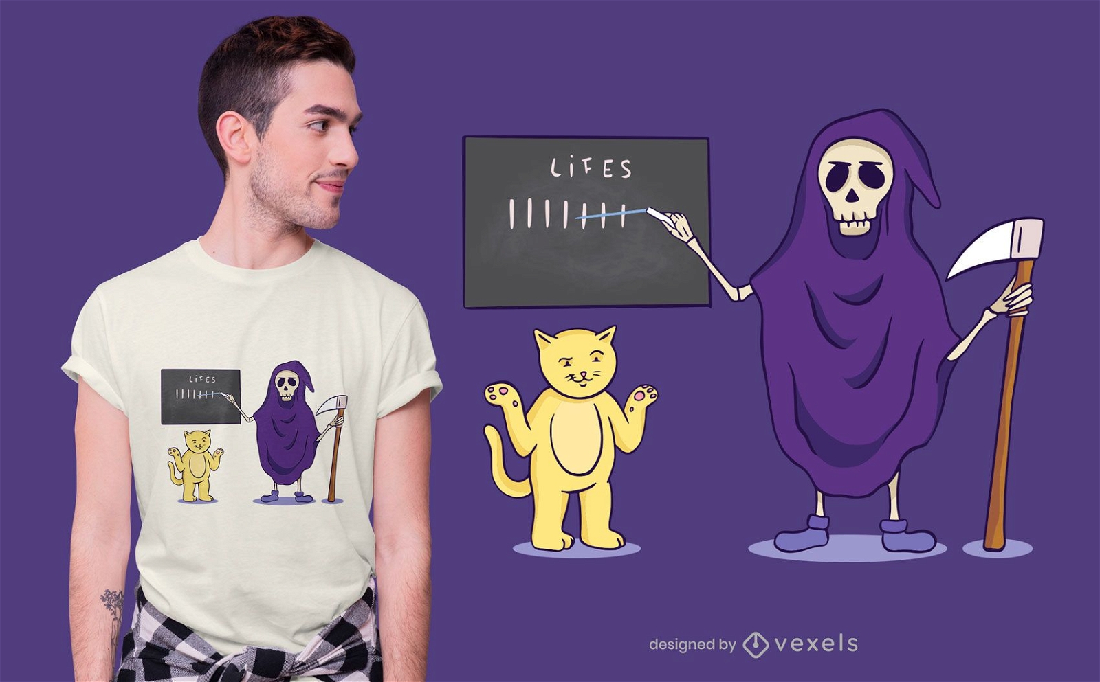 Design de camisetas de gato e morte