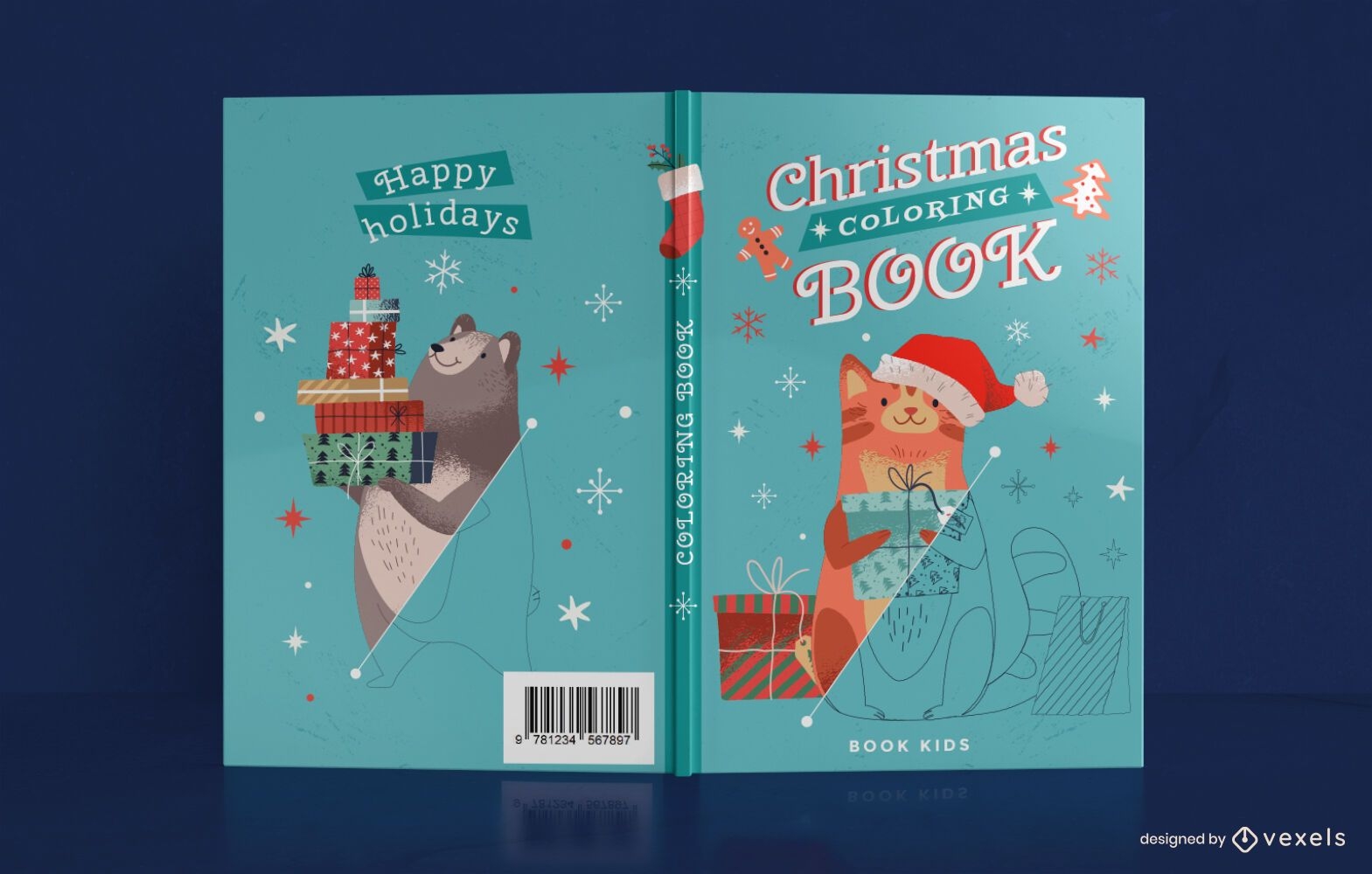 Lindo desenho de capa de livro para colorir de natal