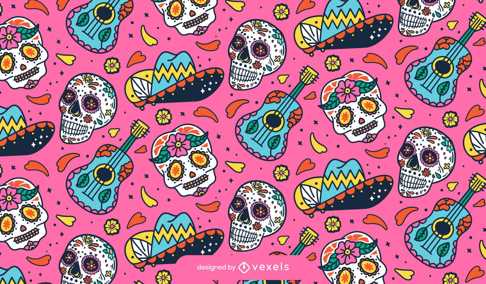 Day of the dead guitar pattern design