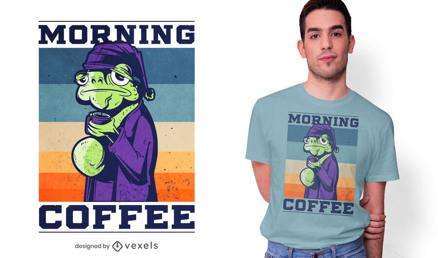 Morning coffee frog t-shirt design Morning coffee frog t-shirt design
