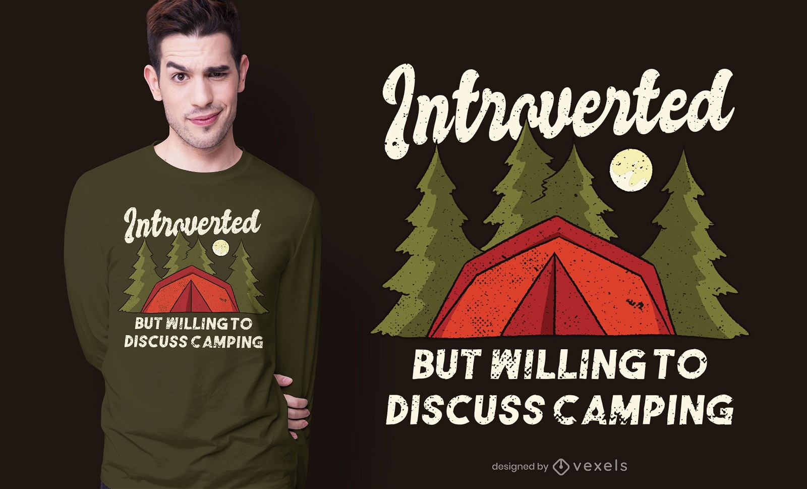 Design de camiseta com cita?es de acampamento introvertido