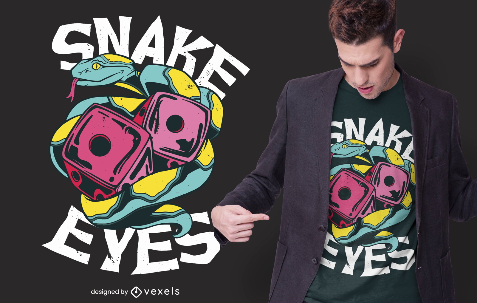 Diseño de camiseta de dados de ojos de serpiente.