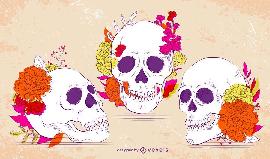 Day of the dead skulls illustration set Day of the dead skulls illustration set