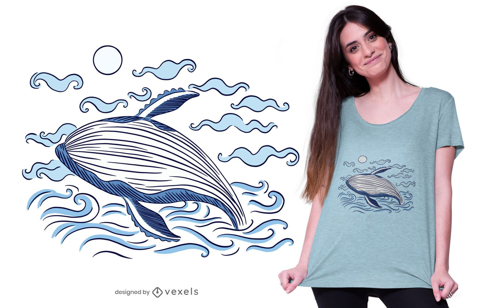 Design de camiseta do oceano de baleia
