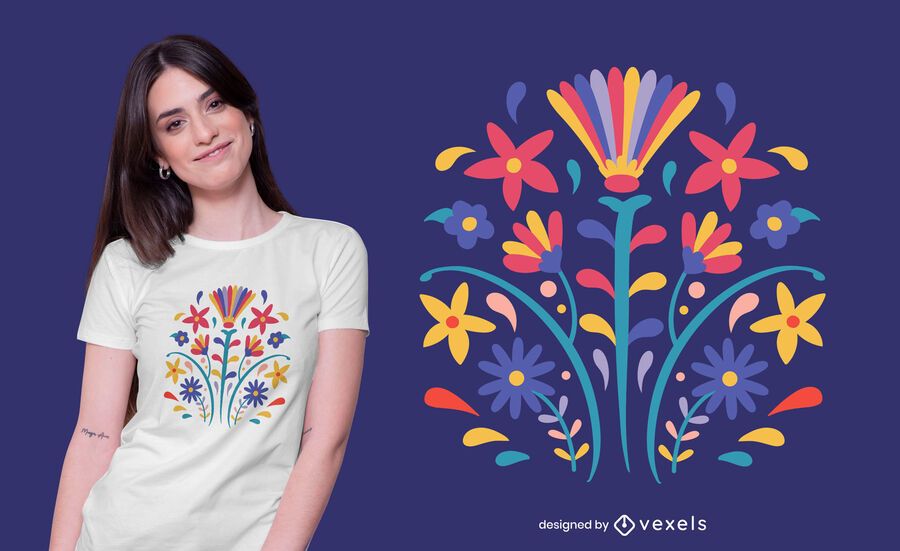 Otomi style flower t-shirt design Otomi style flower t-shirt design