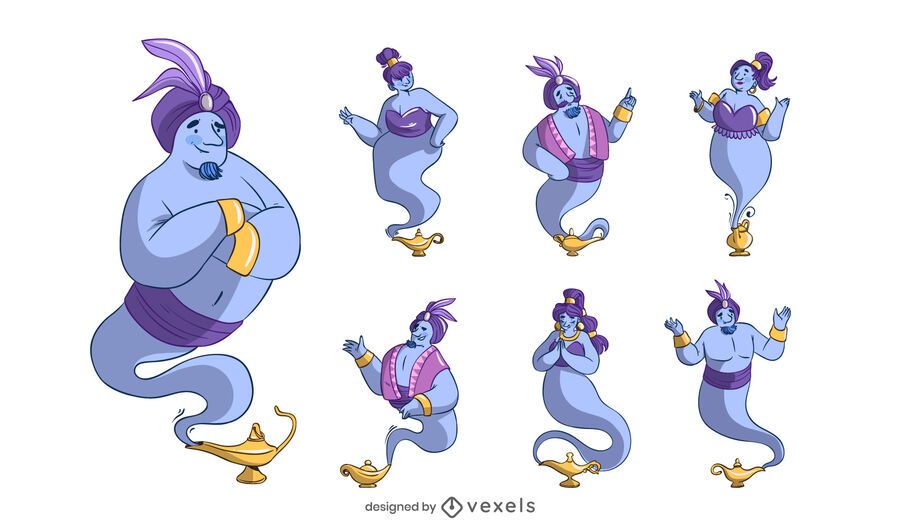 Lamp Genie Cartoon Design Set Lamp Genie Cartoon Design Set