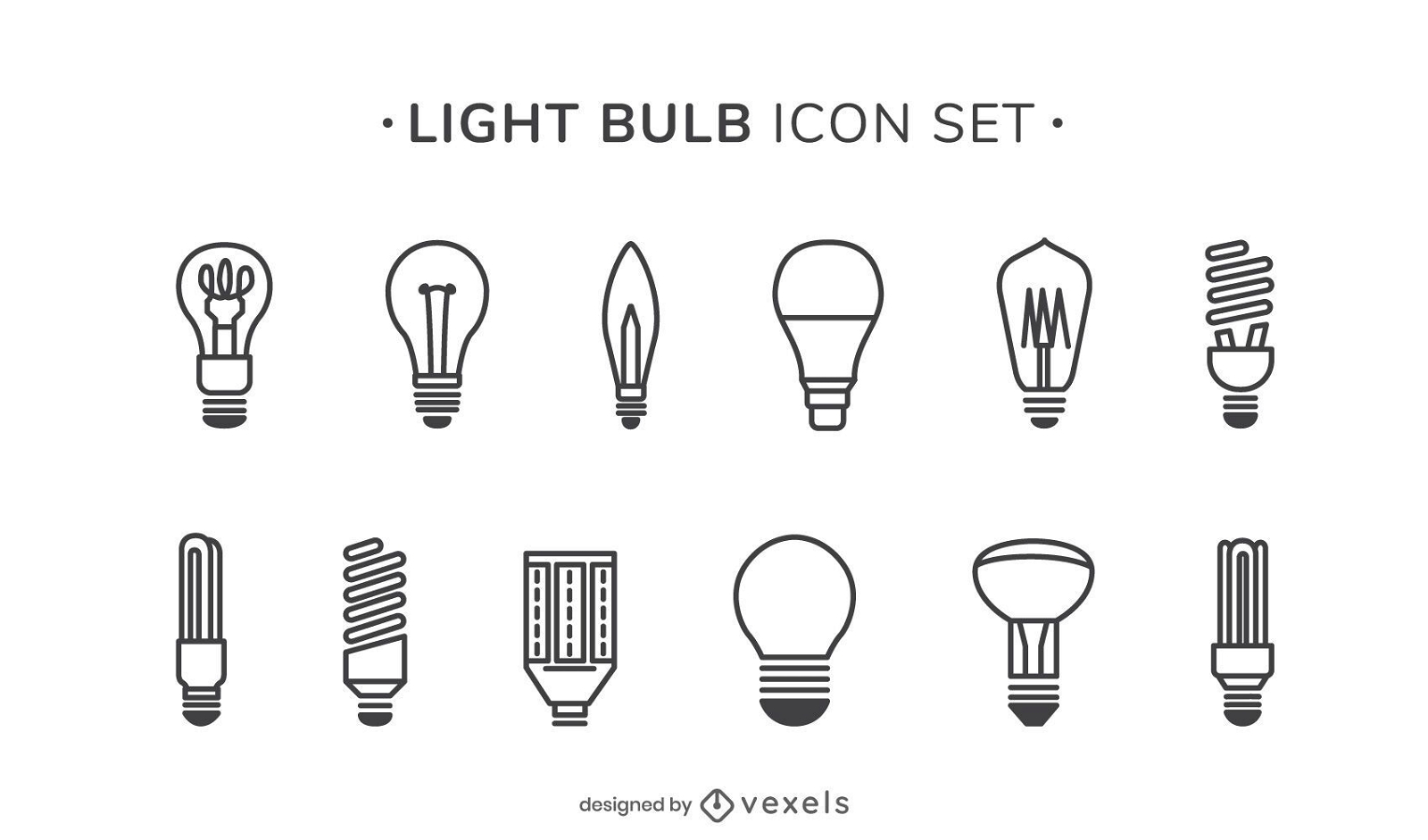 Light bulbs stroke icon set