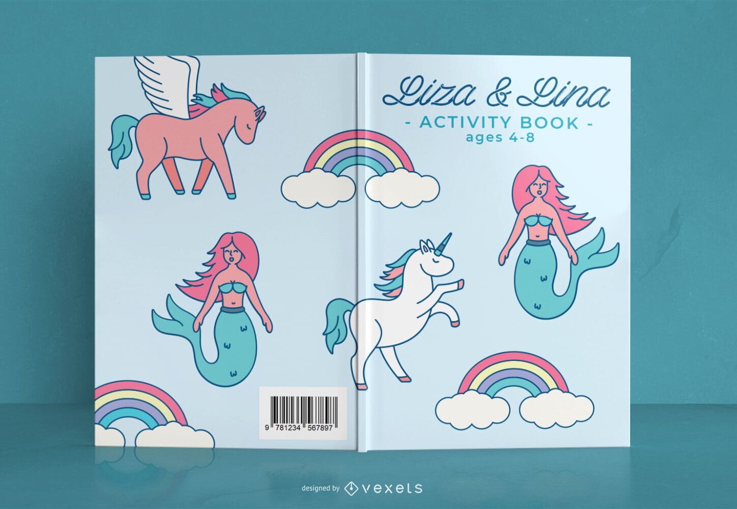 Design da capa do livro de atividades de fantasia infantil