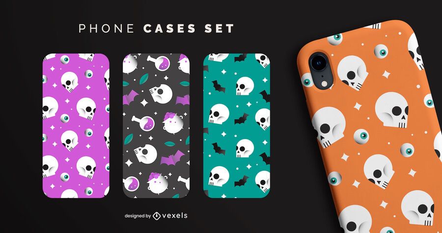 Colorful skulls halloween phone cases set Colorful skulls halloween phone cases set