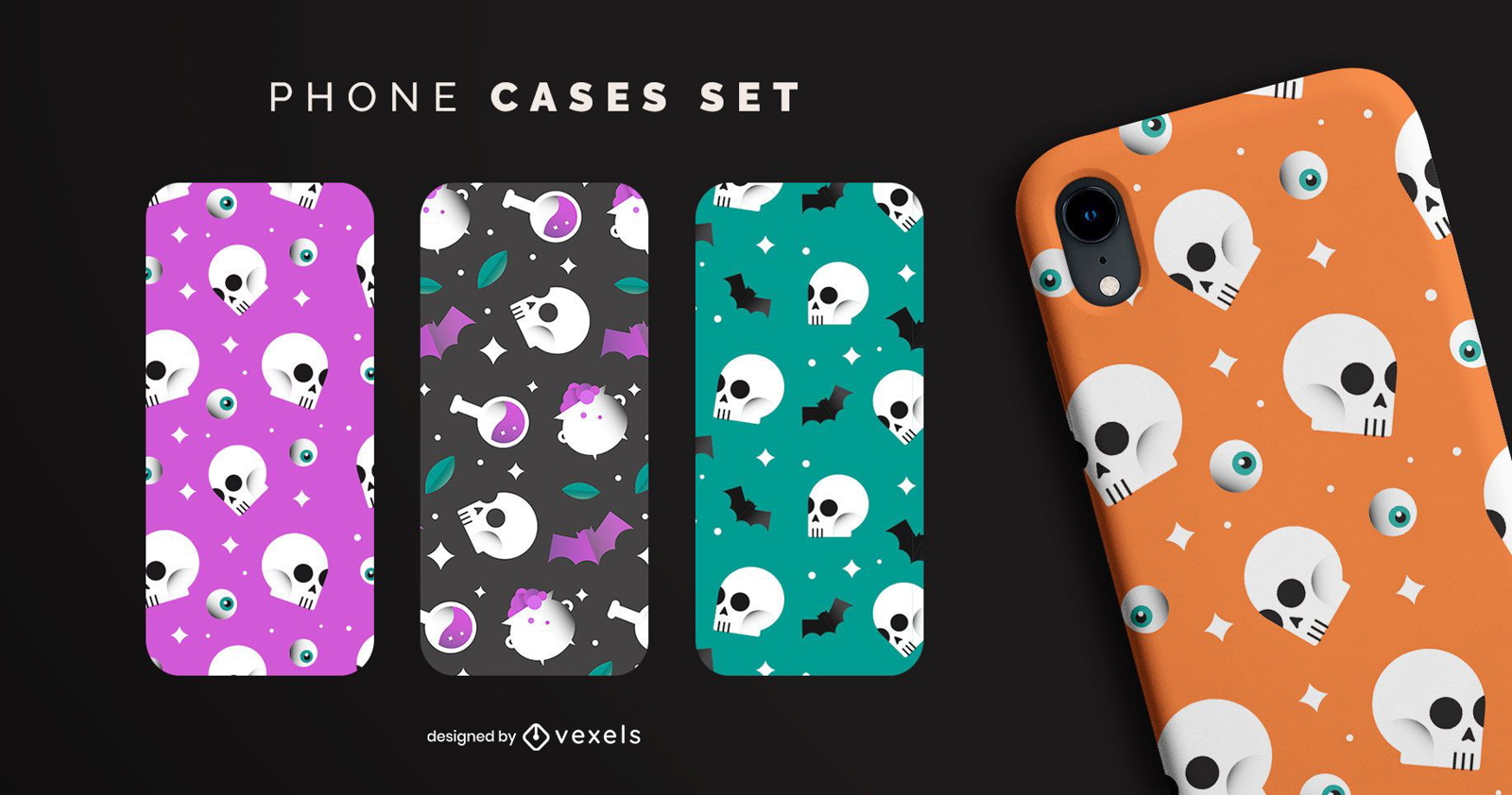 Colorful skulls halloween phone cases set