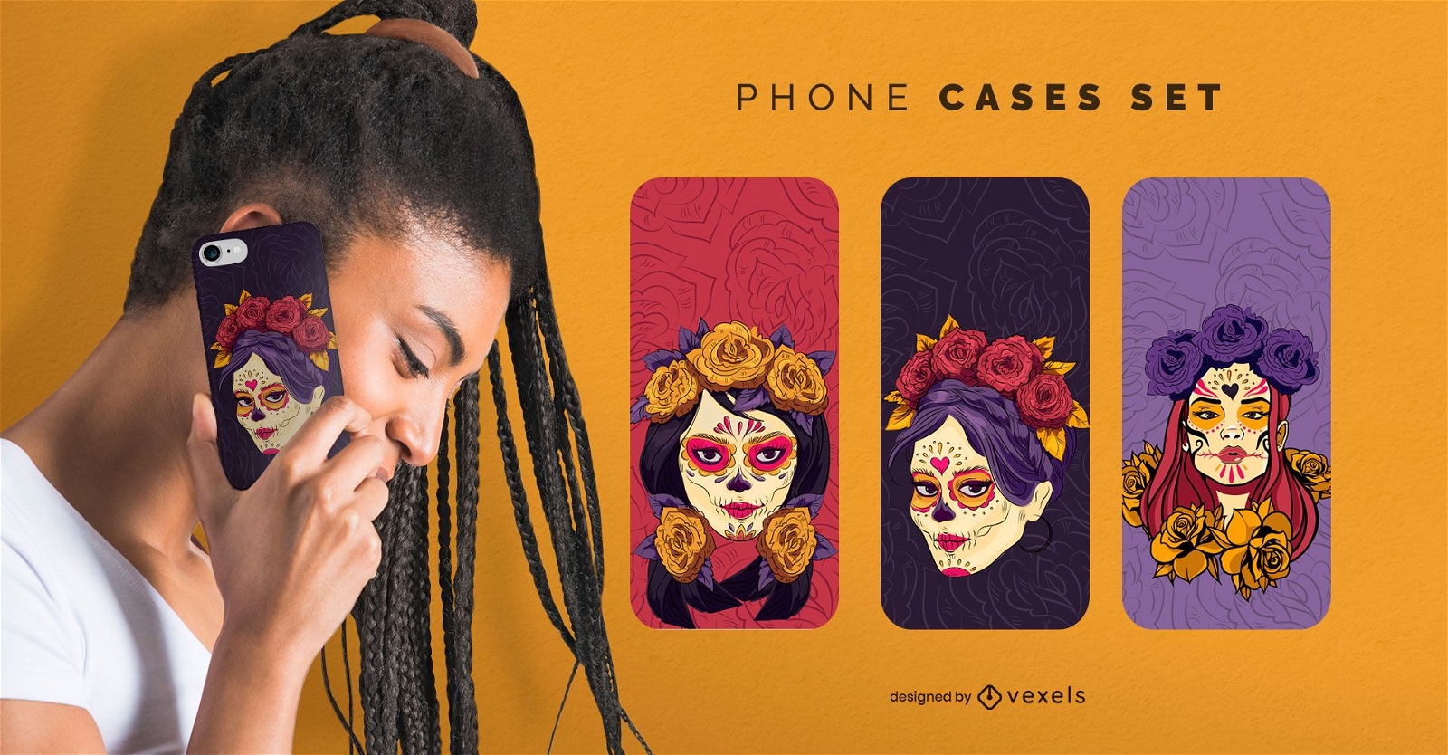 Skull makeup phone cases set