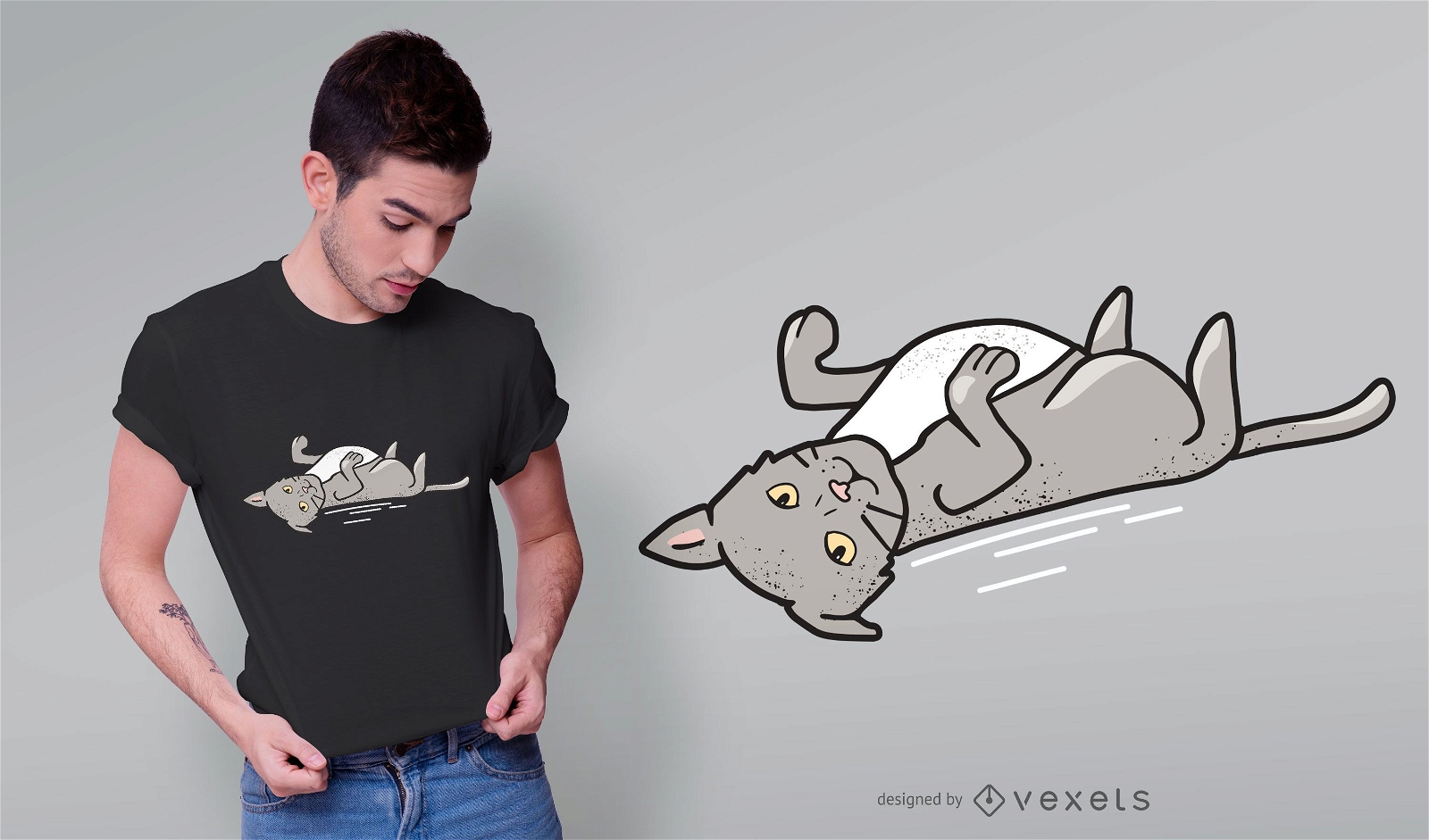 Design de t-shirt de gato cinzento fofo