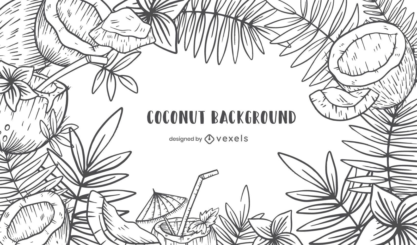 Hand gezeichnetes Kokosnuss-Bachground-Design