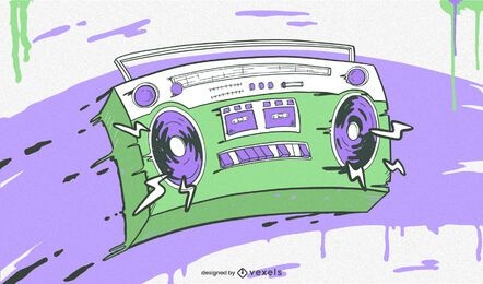 Ilustración colorida de Boombox de Hip Hop