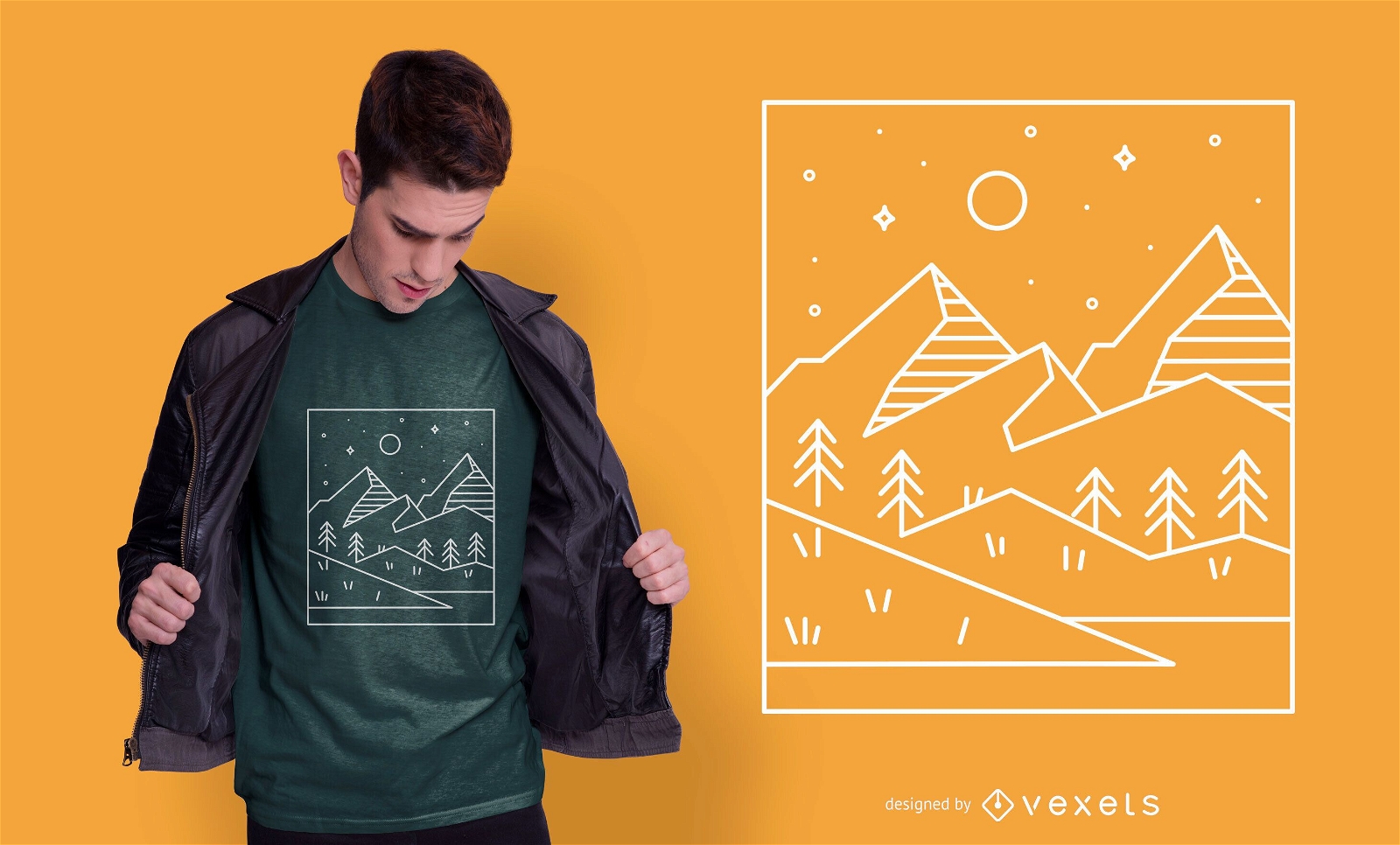 Design geométrico de camiseta com paisagem