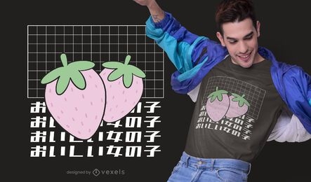 Diseño de camiseta de fresas vaporwave.