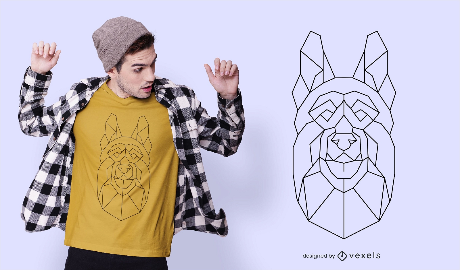 Diseño de camiseta poligonal de pastor alemán.