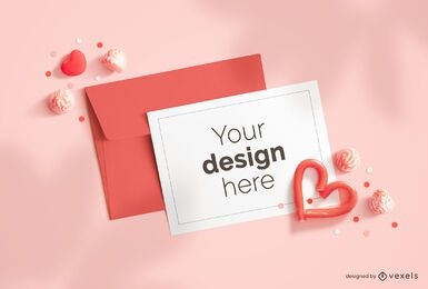 Valentine's day greeting card mockup composition