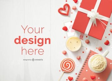 Valentine's day presents and sweets mockup