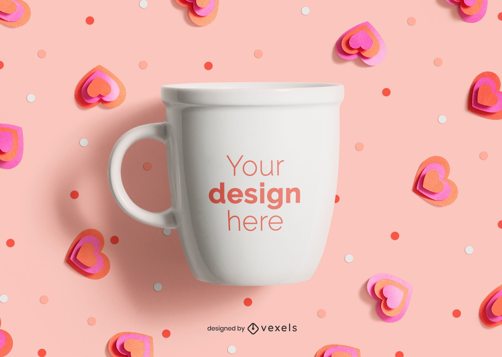 Valentine's day paper hearts mug mockup