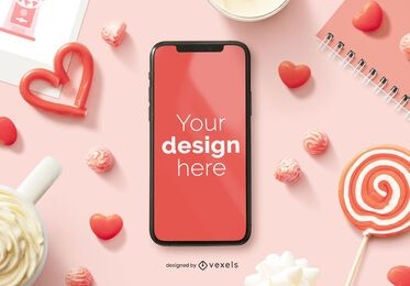 Valentine's day iphone mockup composition