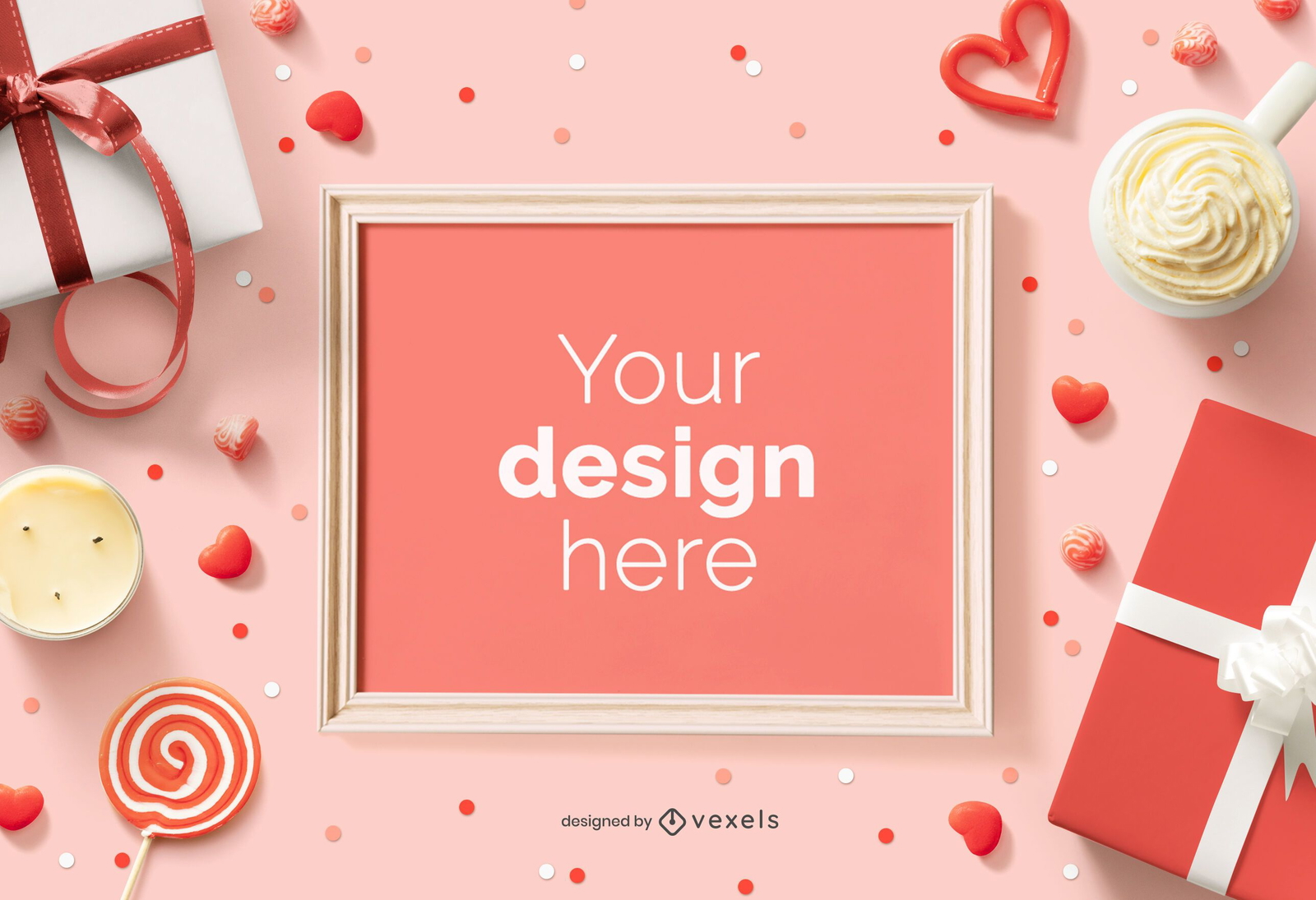 Valentine's day decorations frame mockup