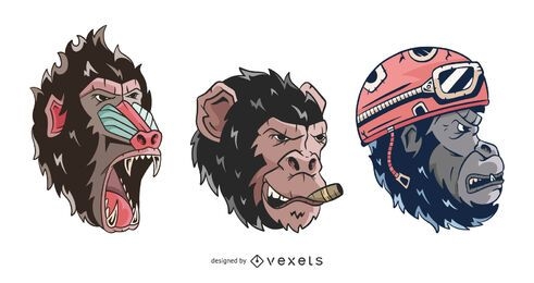 Pack de caras de perfil de mono enojado