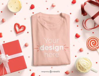Valentine's day folded t-shirt mockup composition