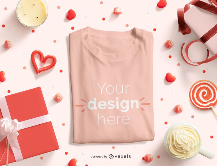 Composição de maquete de camiseta dobrada para o dia dos namorados Composição de maquete de camiseta dobrada para o dia dos namorados