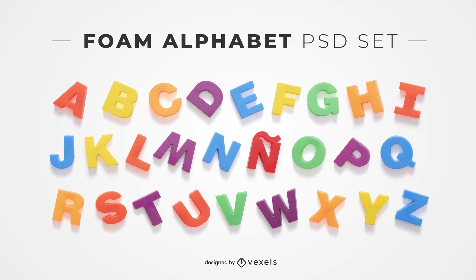 Foam alphabet psd elements for mockups