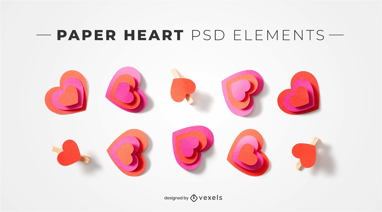 Paper heart psd elements for mockups