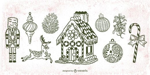 Hand Drawn Christmas Elements Stroke Pack