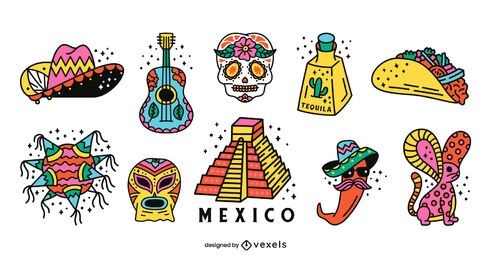 Pacote de design colorido do Mexico Elements