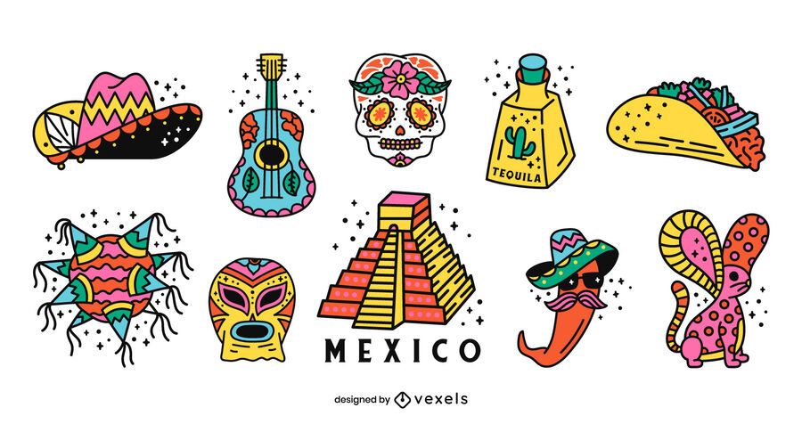 Mexico Elements Colorful Design Pack Mexico Elements Colorful Design Pack