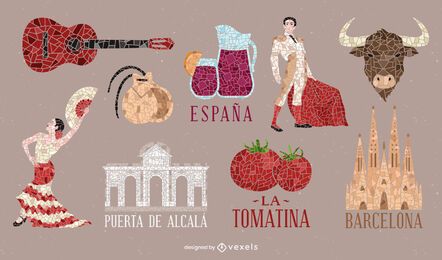 Pacote de elementos de estilo mosaico espanhol Pacote de elementos de estilo mosaico espanhol