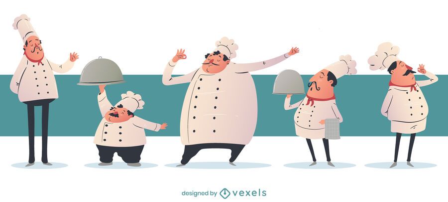 Conjunto de personajes de dibujos animados de chef Conjunto de personajes de dibujos animados de chef