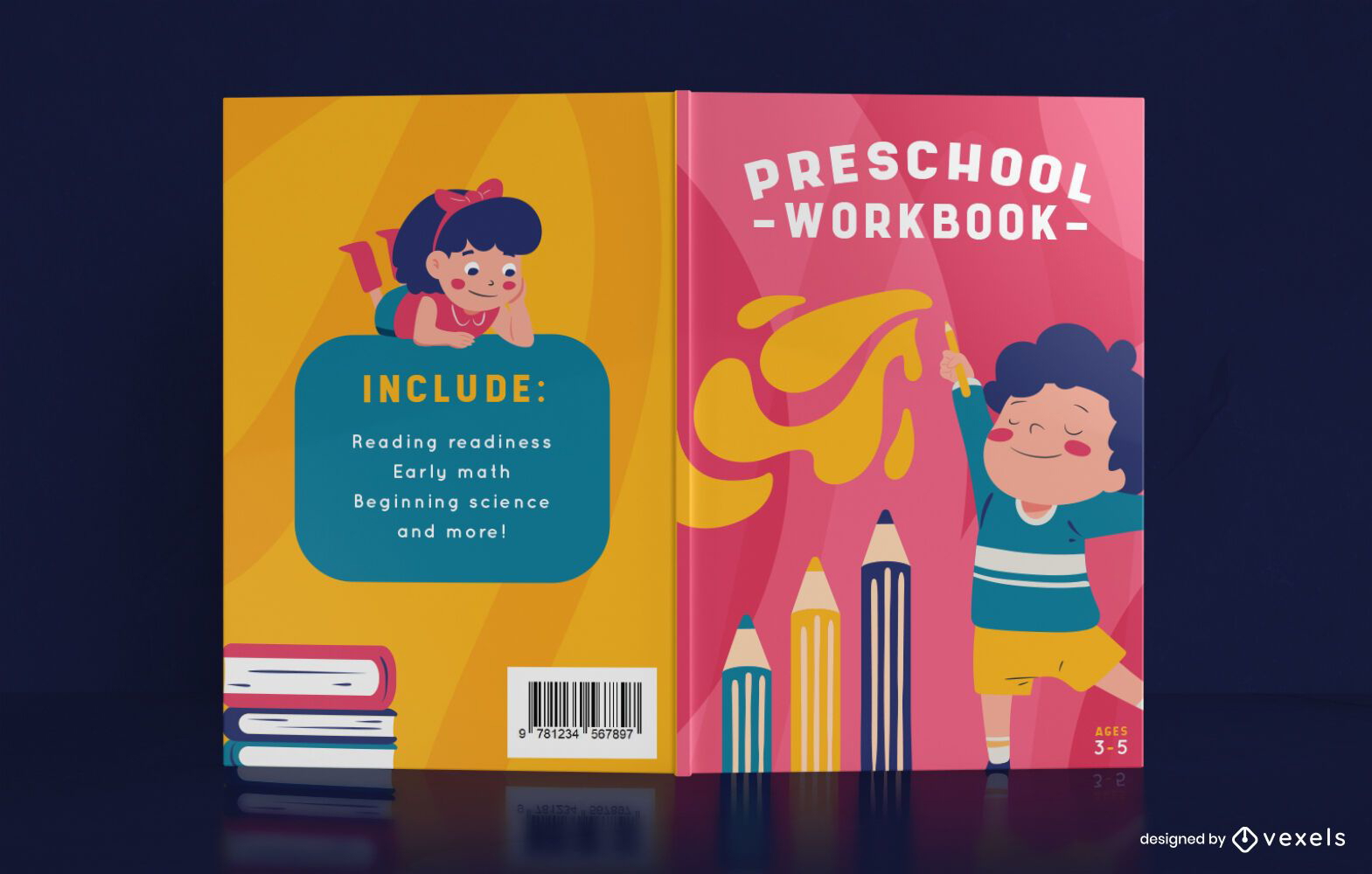 Design de capa de livro de livro de exercícios para a pré-escola