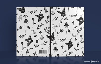 Diseño de portada de libro con patrón de flor negra