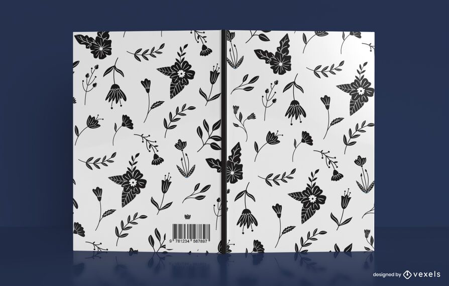 Diseño de portada de libro con patrón de flor negra Diseño de portada de libro con patrón de flor negra