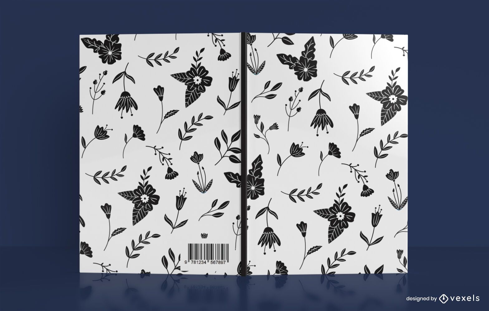 Buchcover-Design mit schwarzem Blumenmuster