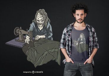 Sewing witch t-shirt design Sewing witch t-shirt design