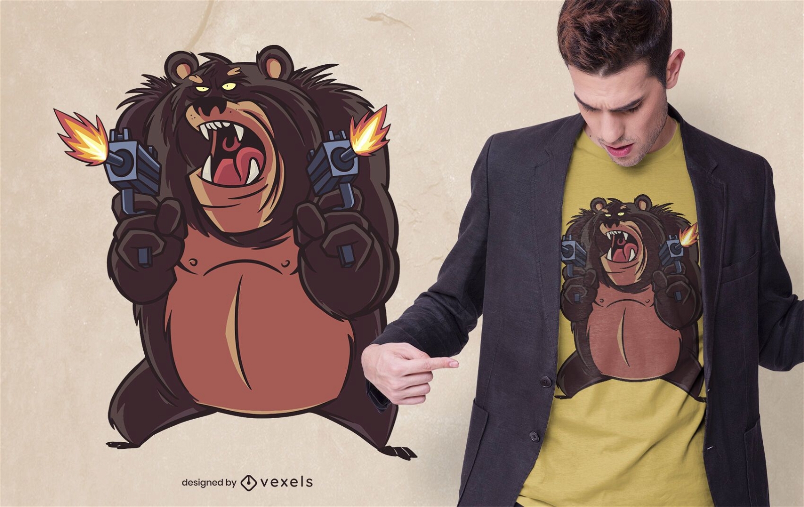 Angry bear shooting t-shirt design