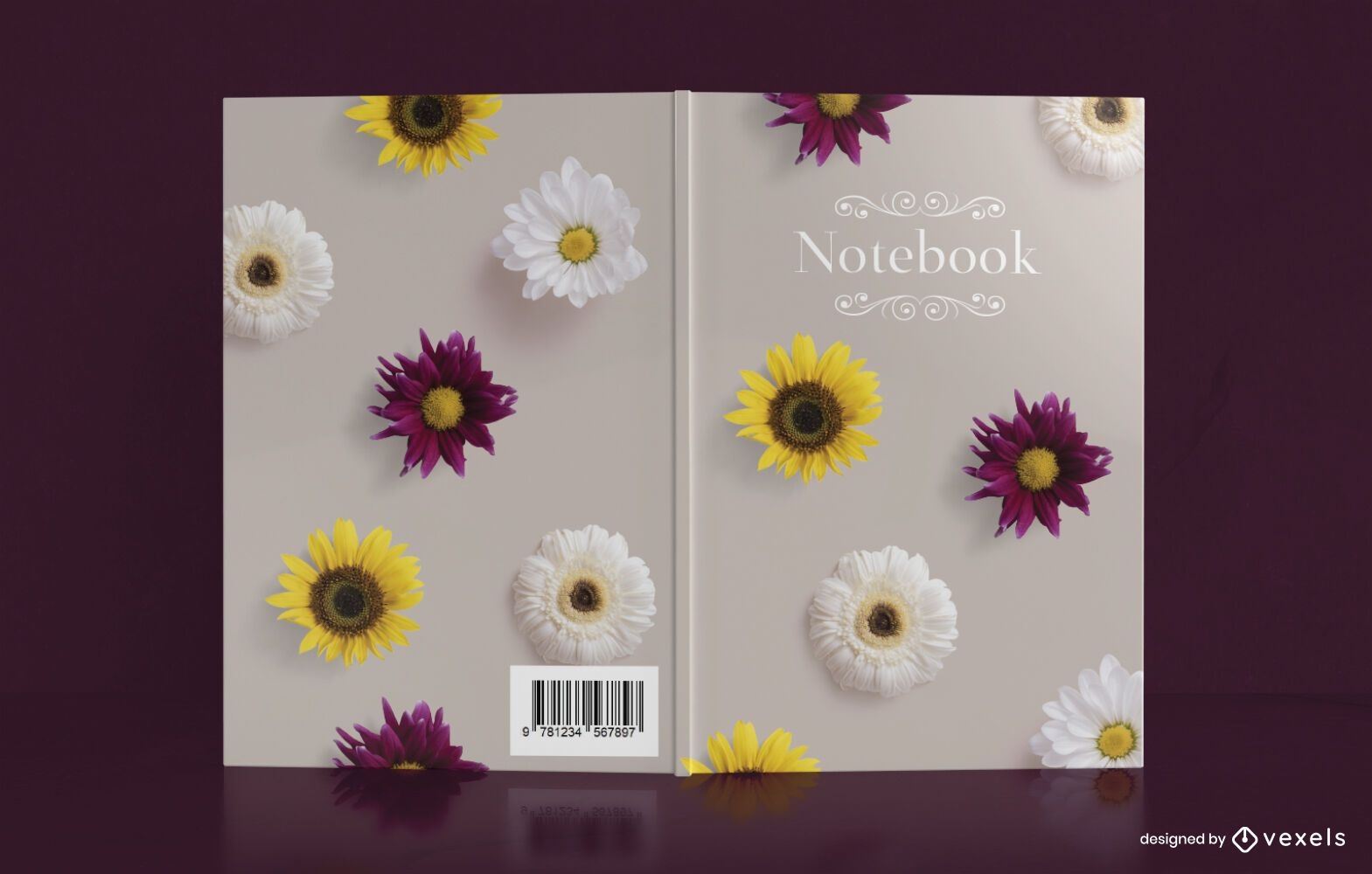 Design de capa para notebook com flores reais