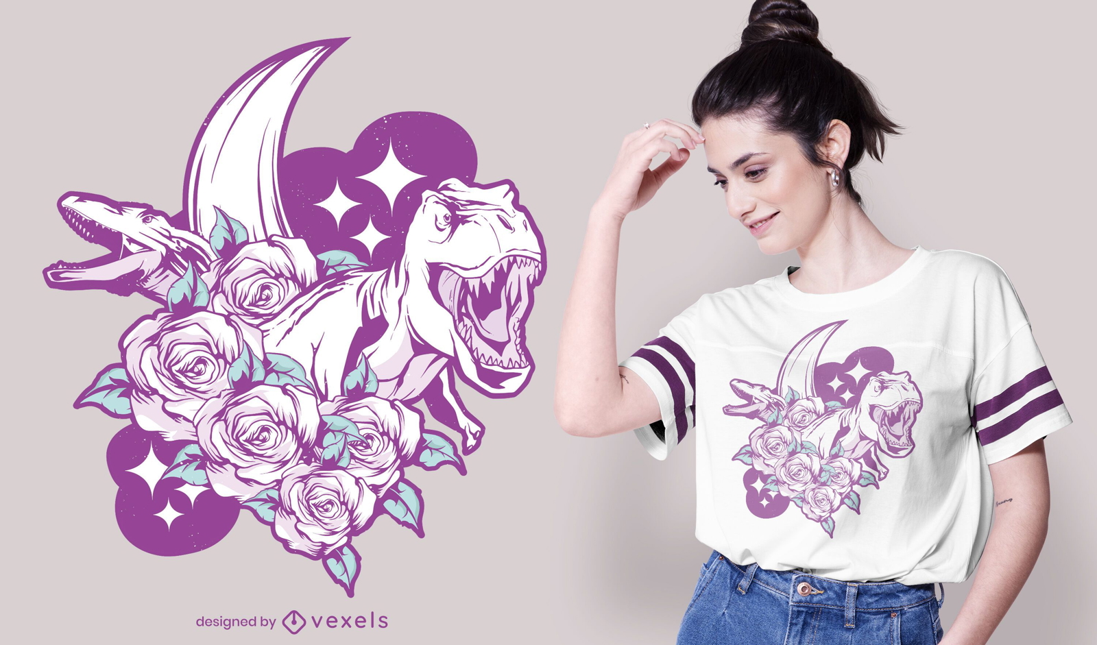 Design de camisetas florais de dinossauros